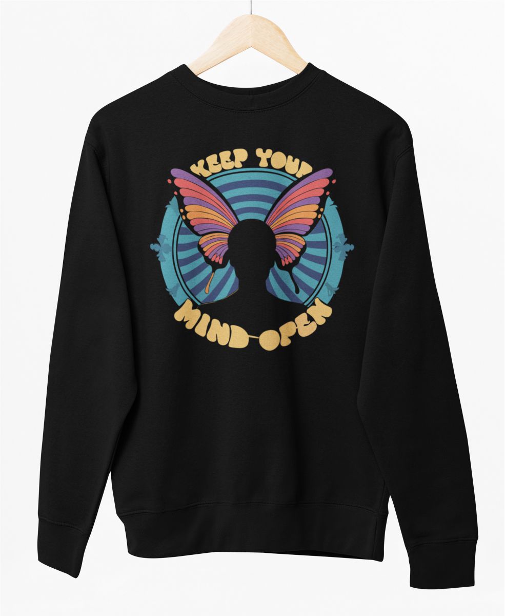 Čierny UNISEX pulóver „Keep your mind open“