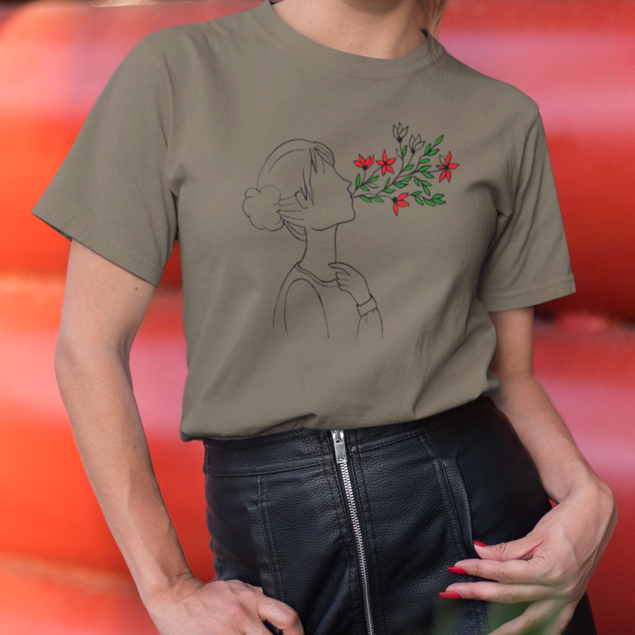 Khaki UNISEX tričko „Dýchanie“