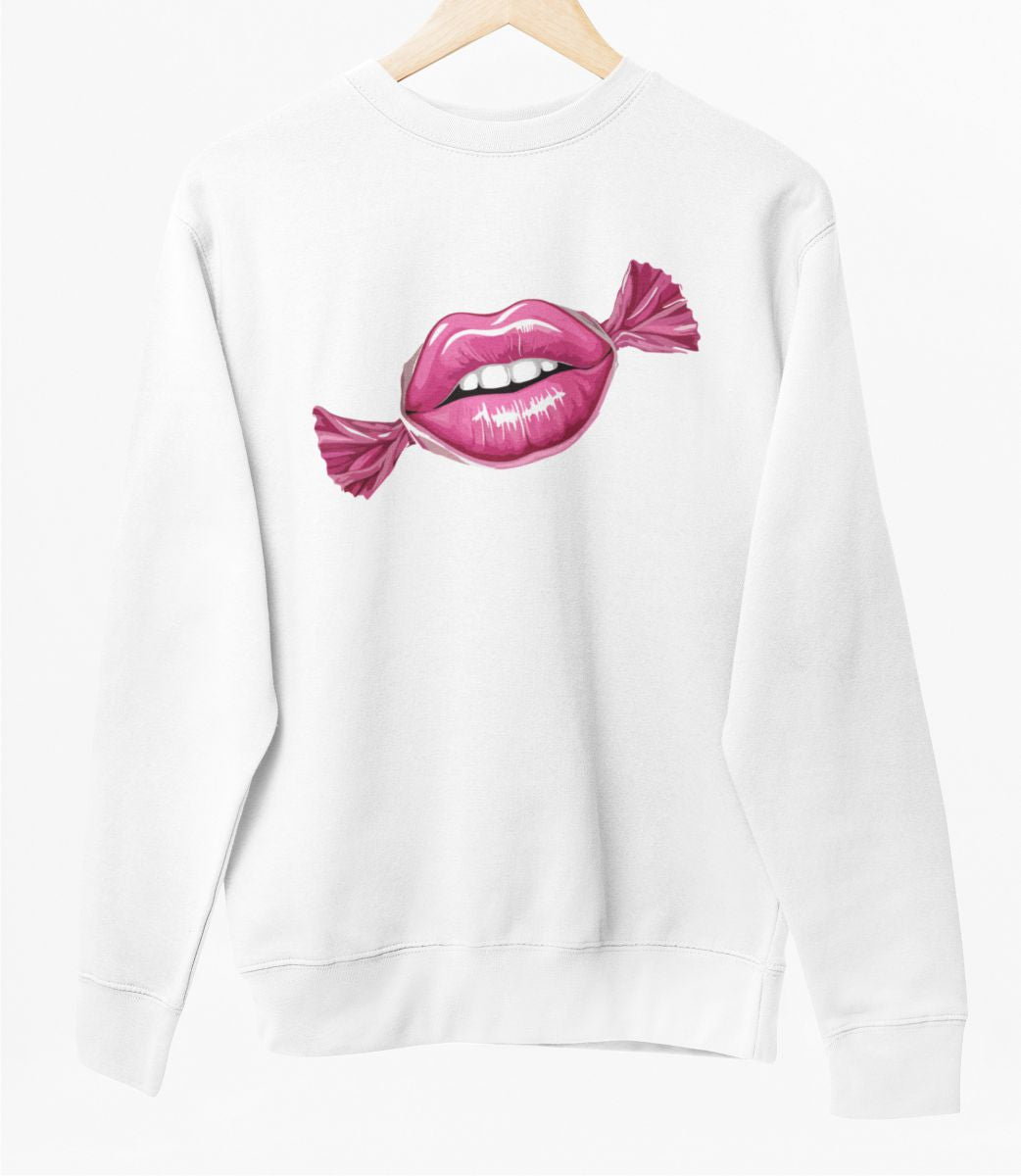 Biely UNISEX pulóver „Bozk ako cukrík“