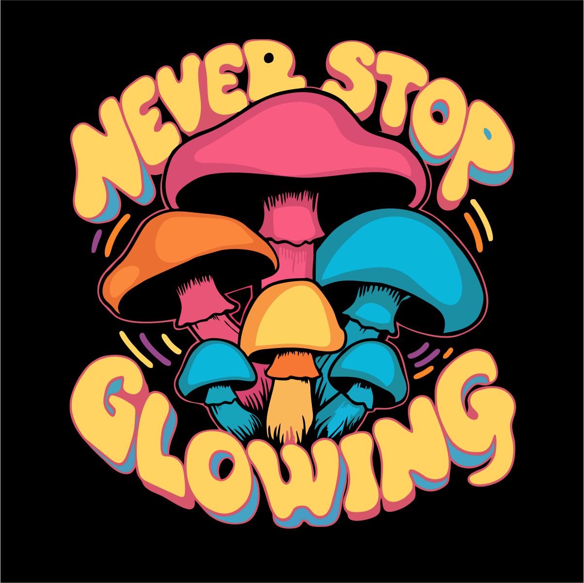 Schwarzes UNISEX T-Shirt „Never stop glowing“