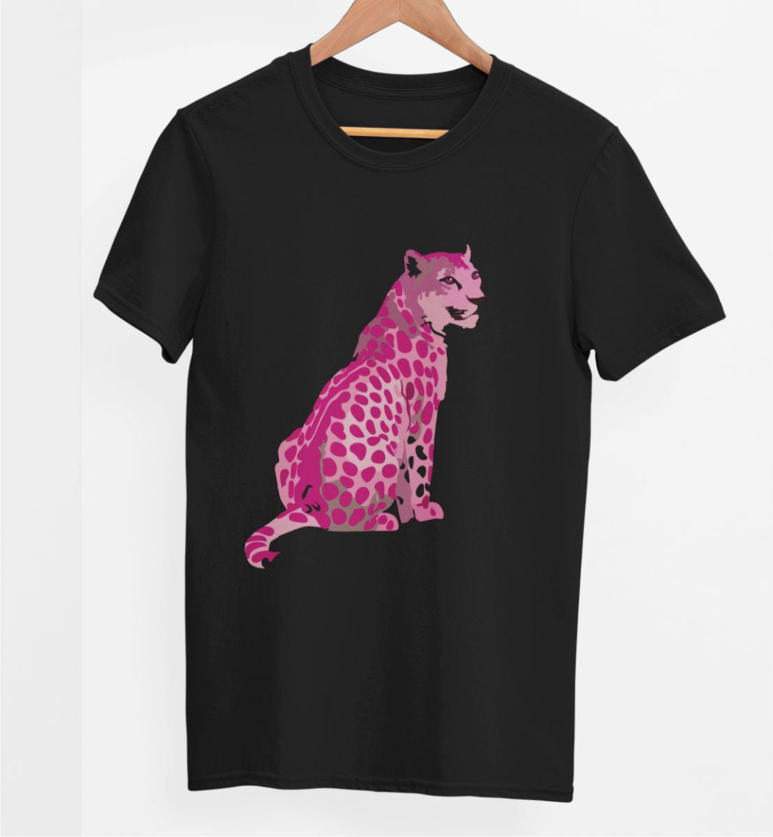 Čierne UNISEX tričko „Ružový leopard“