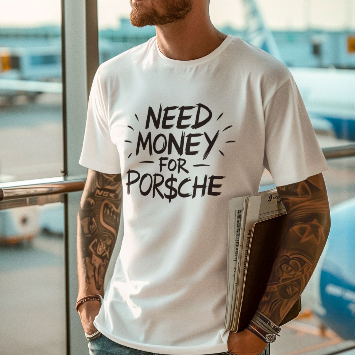 Biele UNISEX tričko „Potrebujem peniaze na Porsche“