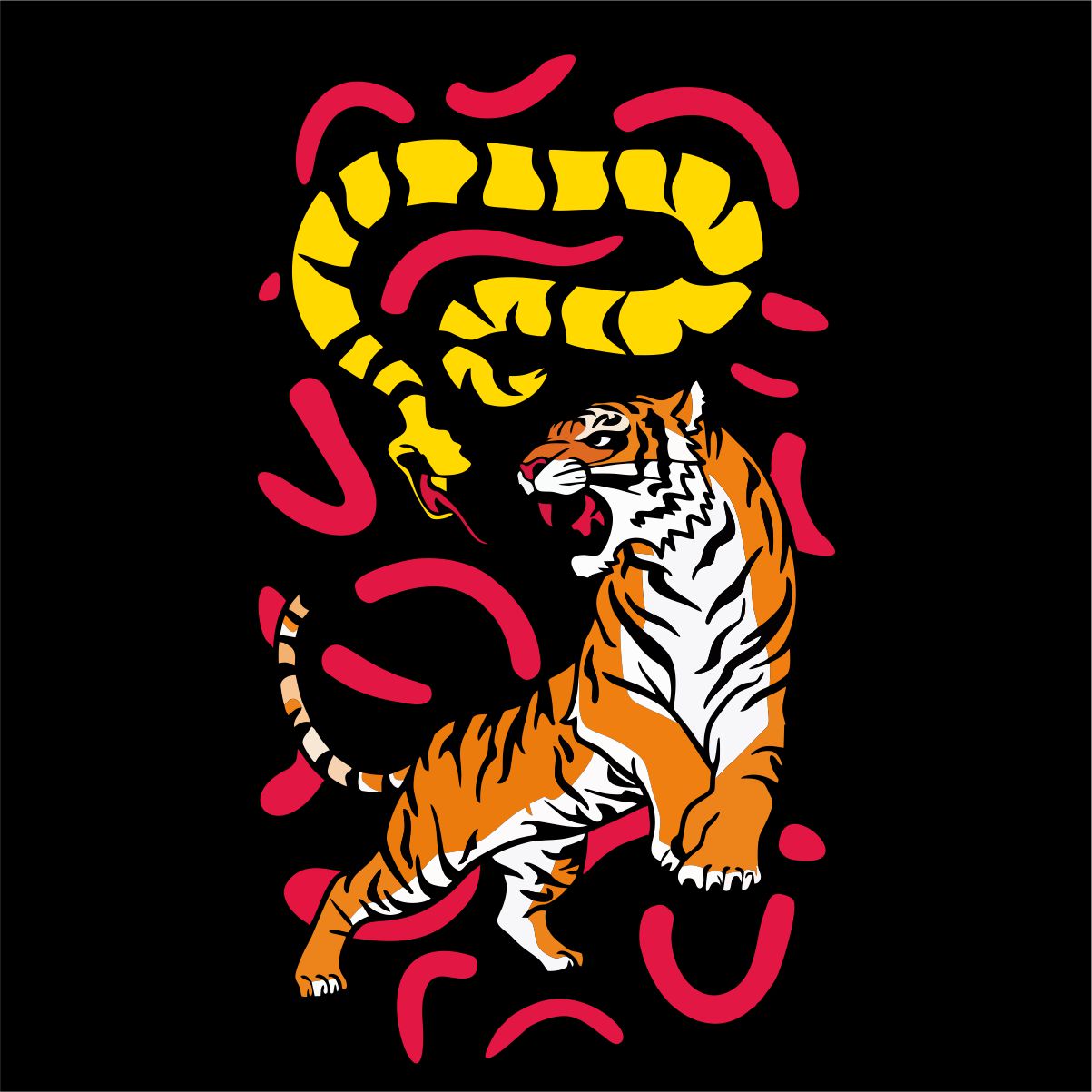 Schwarzer UNISEX Pullover "Tiger und Schlange"