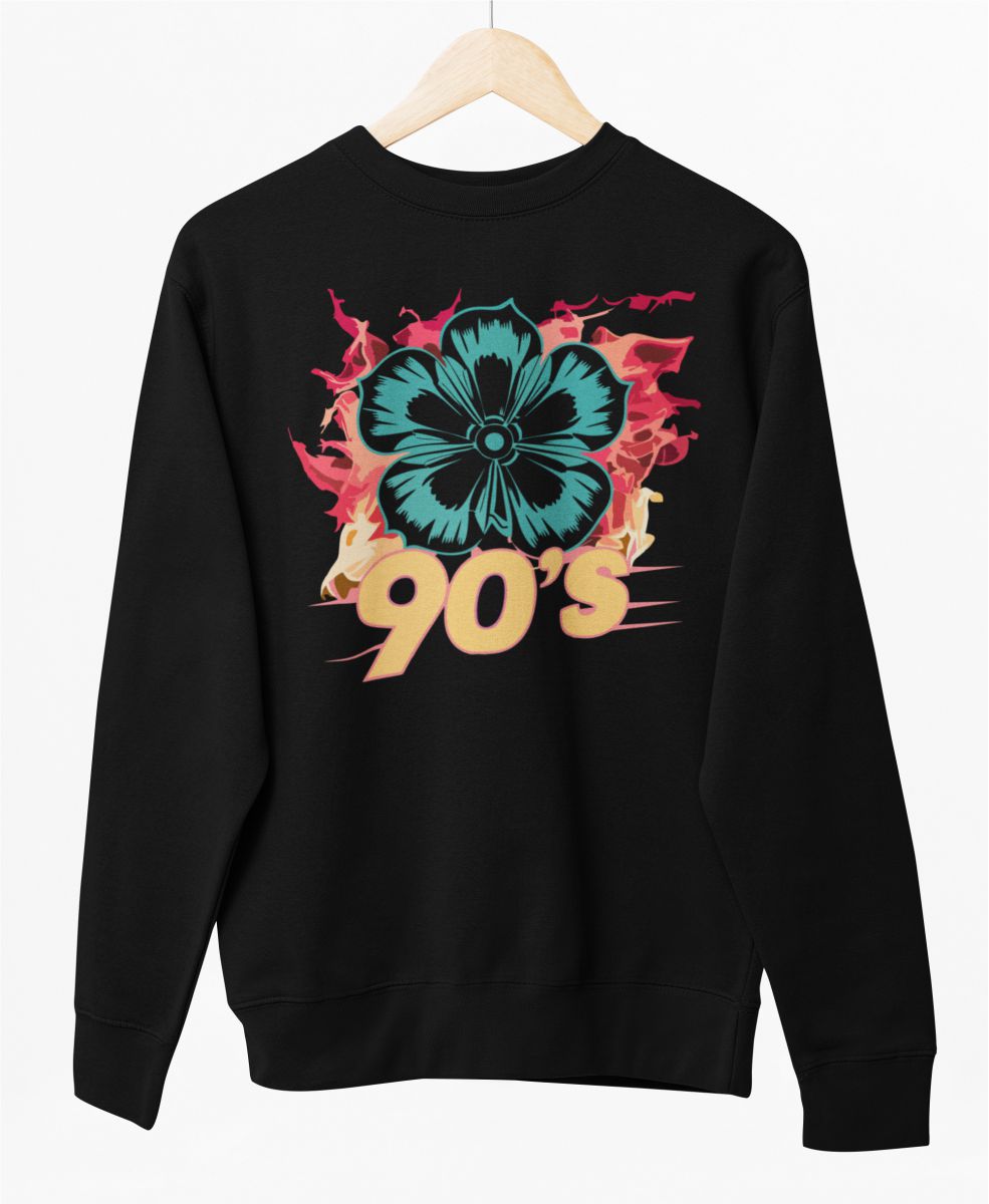 Čierny UNISEX pulóver „90’s flower“