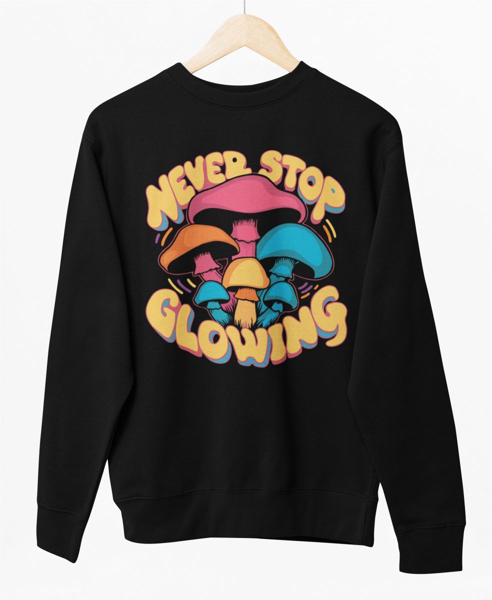 Schwarzer UNISEX Pullover „Never stop glowing“
