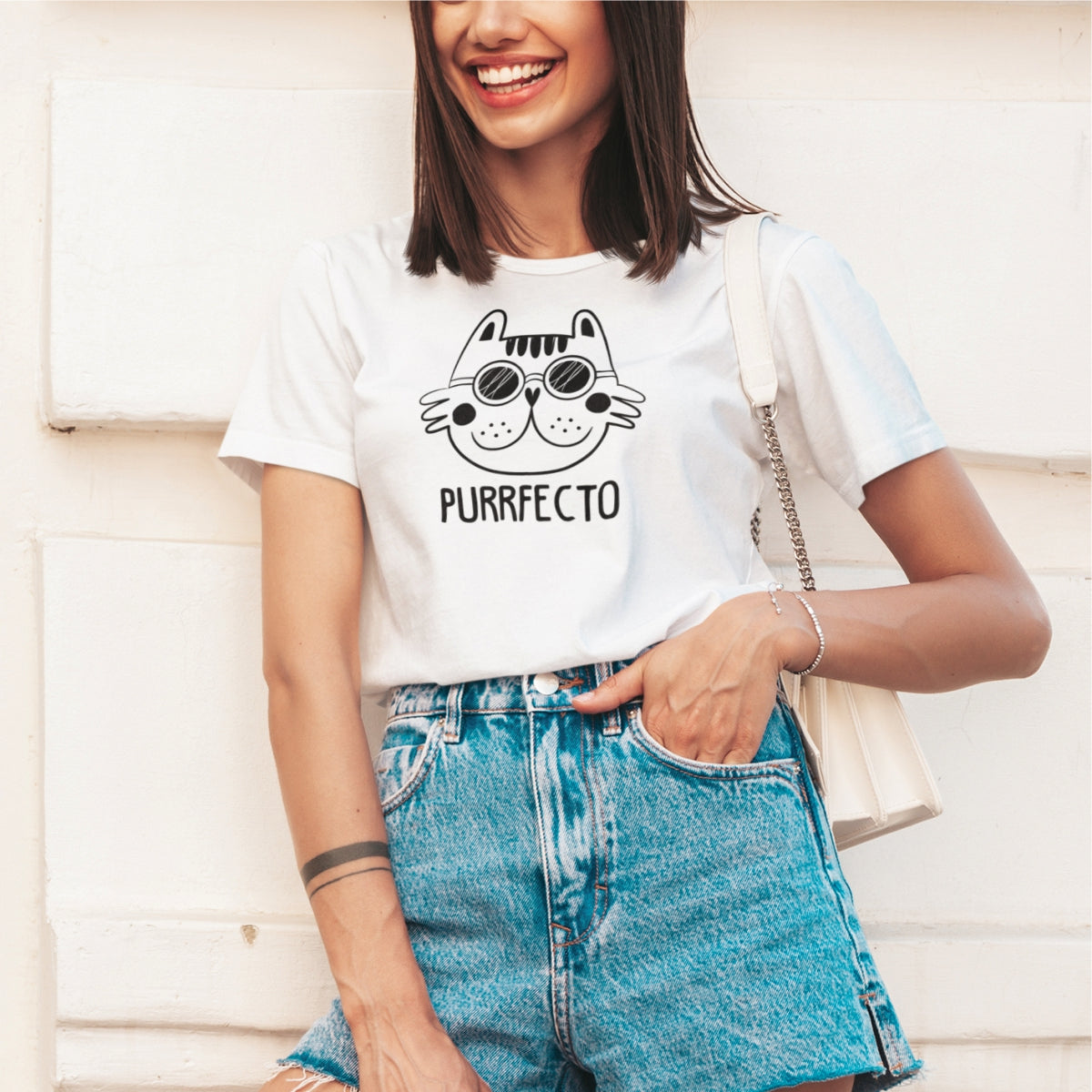 Biele UNISEX tričko „Purrfecto“