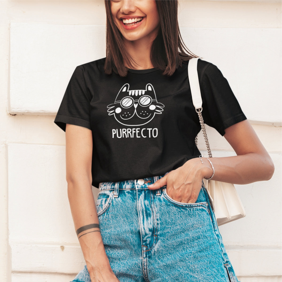 Čierne UNISEX tričko „Purrfecto“