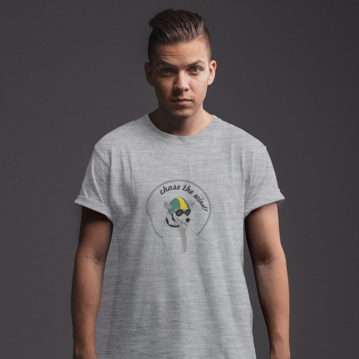 Šedé melírované tričko „Chase the wind“