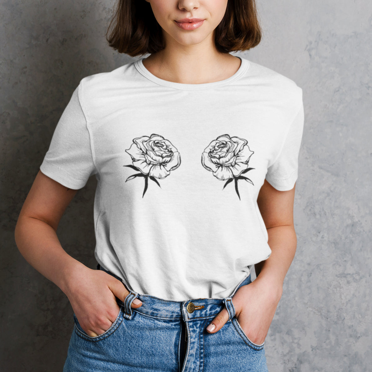 Weißes T-Shirt „Rosen“